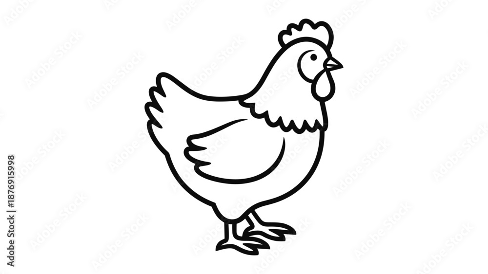 Fototapeta premium Chicken silhouette outline on white background