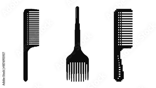 Silhouette set of three combs in black and white minimalist design
