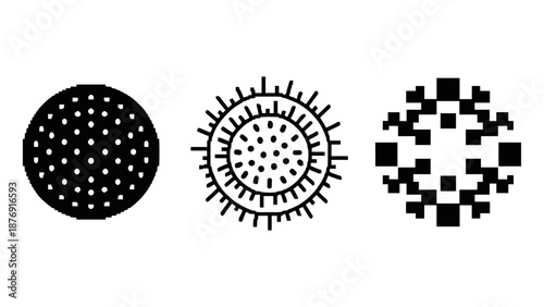 Abstract microbial designs with geometric patterns in monochrome style