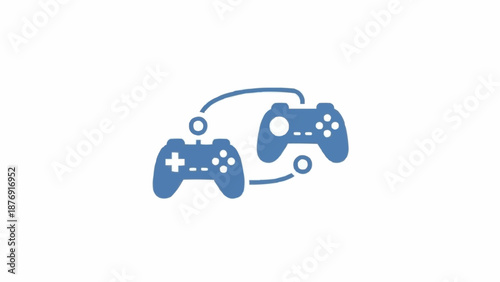 Εκτύπωση καμβά Two blue video game controllers connected, symbolizing multiplayer gaming or device pairing