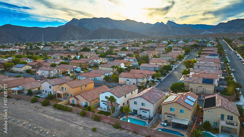 Photography Aerial Las Vegas Residential Neighborhood Housing With Spring Mountain View