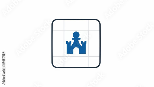 A blue chess piece combining a pawn and a rook on a grid within a rounded square icon, symbolizing strategy or a board game.
