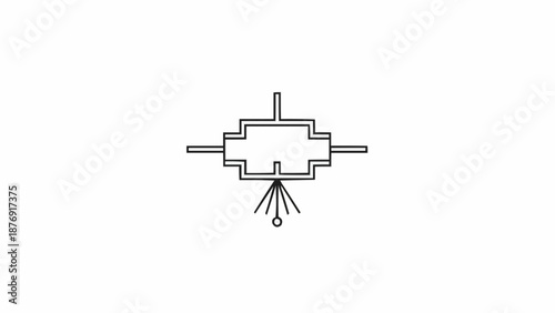 Schematic diagram of a technical component with multiple inputs/outputs and an integrated light source.