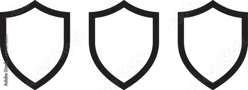 Three black and white shield symbols with rounded edges and pointed tops arranged in a row also transparent background