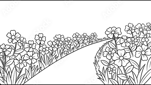 Black and white floral pathway: intricate floral design for coloring