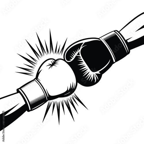 boxing gloves punching each other with impact effect