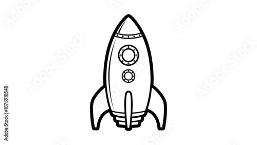 Hand drawn rocket outline on white background for creative projects