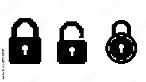 Minimal pixel art padlock icons for privacy and security design