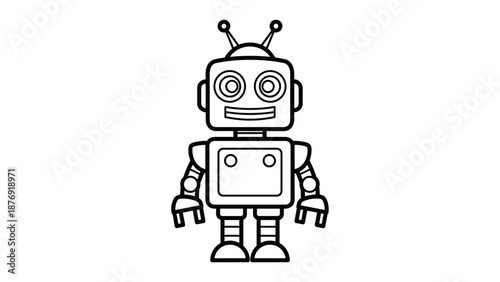 Cute retro robot outline design with antennae and boxy features