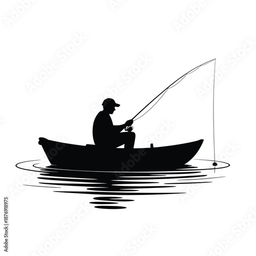 man sitting in a boat fishing with a rod