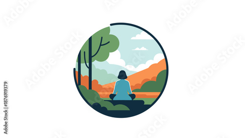 Woman Meditating in Serene Natural Landscape.