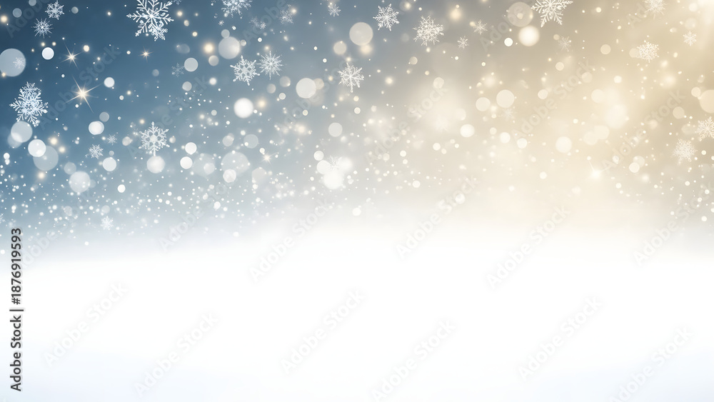 Fototapeta premium A beautiful winter scene with snowflakes and sparkling lights in the sky