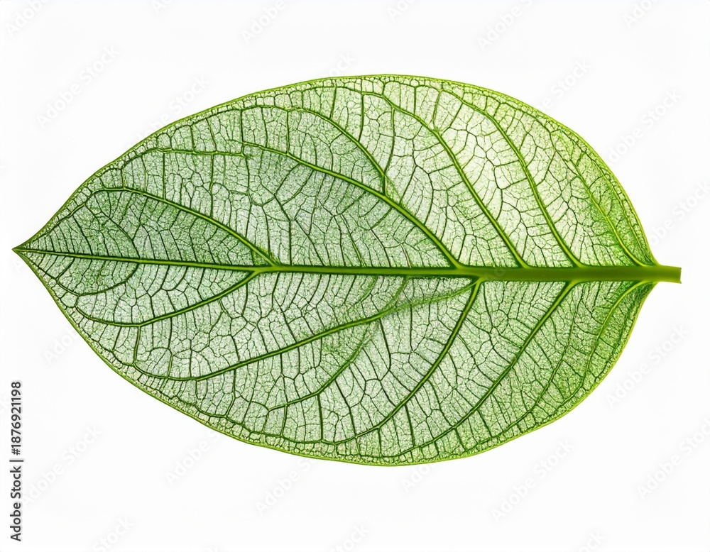 Obraz premium Translucent Green Leaf Veins on White Background Close Up Detail
