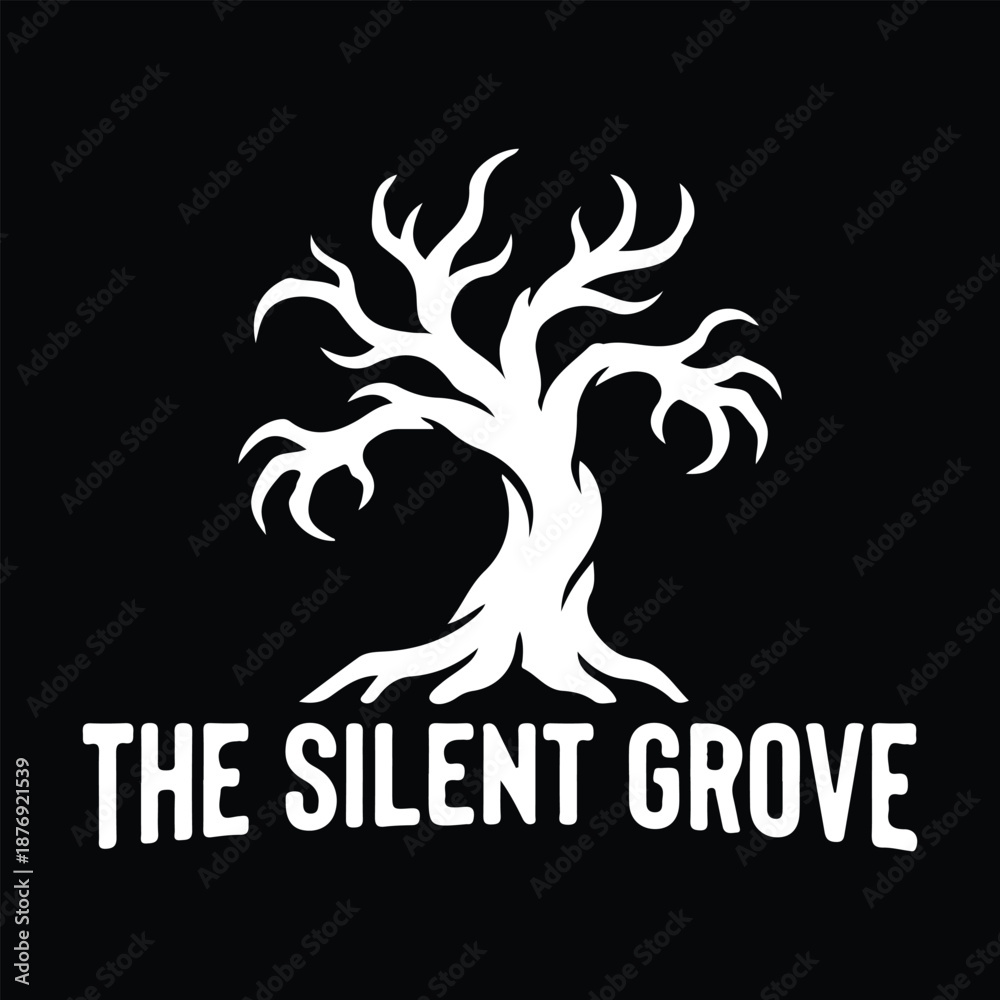 Fototapeta premium Spooky Halloween tree with ghost silhouette vector illustration Black and white horror tree and ghost logo or t-shirt print design.