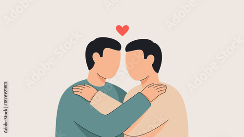 Two Men Embracing with Love Heart.