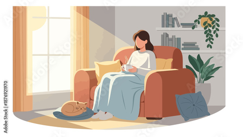 Woman Relaxing on Sofa with Tablet.
