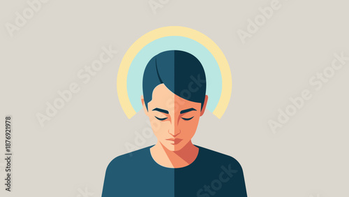 Woman with Halo Illustration Portrait Closeup.