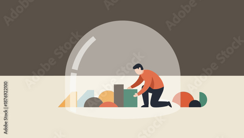Man Organizing Objects Under Glass Dome.