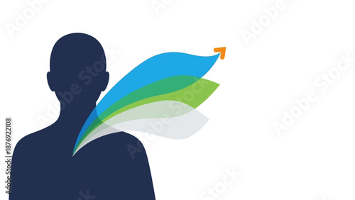 Man Silhouette with Colorful Rising Arrow.