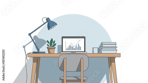 Modern Desk with Computer and Office Supplies.