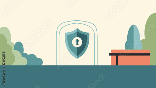 Shield with Lock Icon Security Protection.