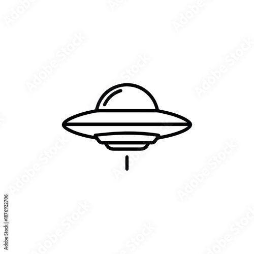 A classic saucer-shaped UFO (Unidentified Flying Object) with a light beam represents extraterrestrial life and mystery.