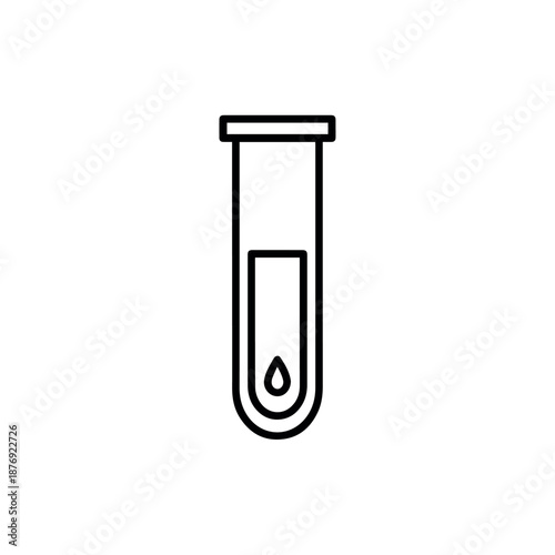 A line art representation of a test tube containing a liquid and a single suspended drop.