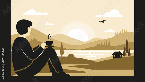 Man Sitting with Coffee Cup Relaxing.
