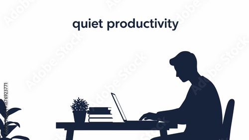 Man Working on Laptop at Desk Silhouette.