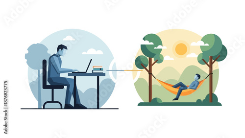 Man Working and Relaxing in Hammock.