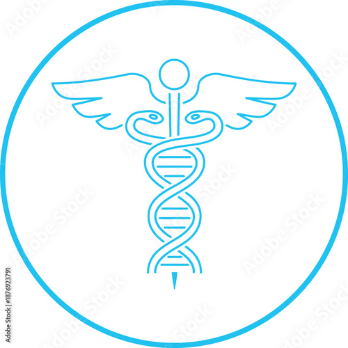 Caduceus symbol with DNA helix, representing medicine and genetic science