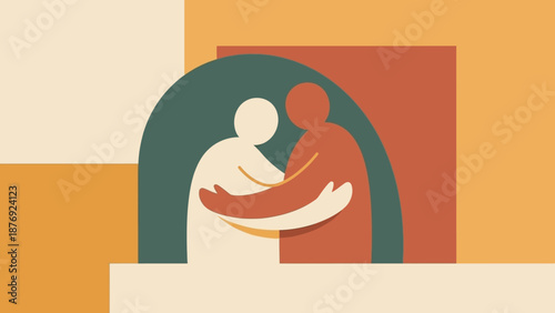 Illustration of Two People Hugging Silhouette.