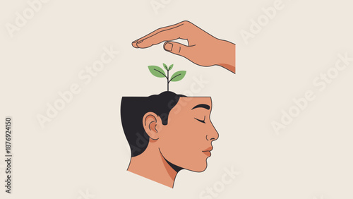 Man with Sprouting Plant on Head Illustration.