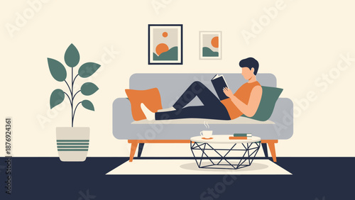 Woman Relaxing on Sofa with Tablet.