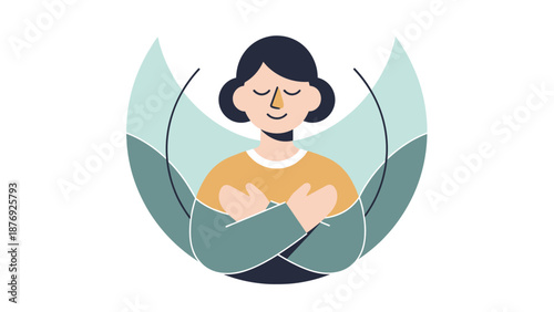 Woman Meditating in Lotus Position Illustration.