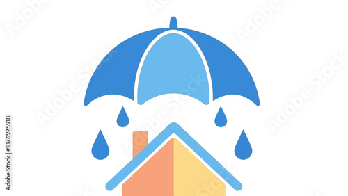 Blue Umbrella Protecting House from Rain.