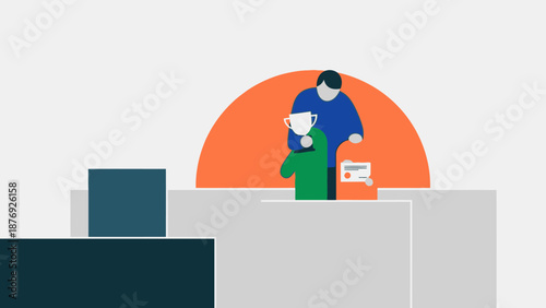 Illustration of Man and Woman at Counter.
