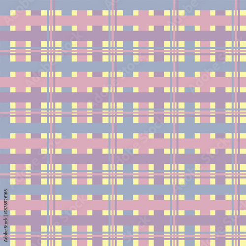 A Contemporary Pastel Plaid Design in Pink, Blue, Purple and Yellow Creating a Seamless Pattern Print