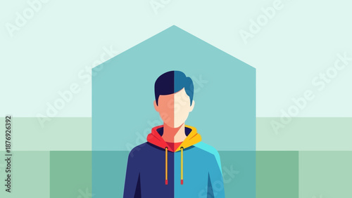 Young Man Wearing Blue Hoodie Sweatshirt.