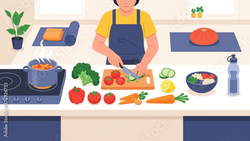 Woman Preparing Vegetables in Kitchen.