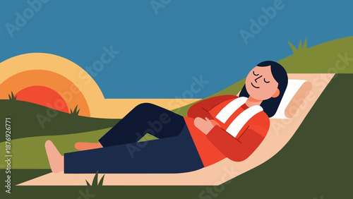 Woman Relaxing on Lounger Outdoor Scene.