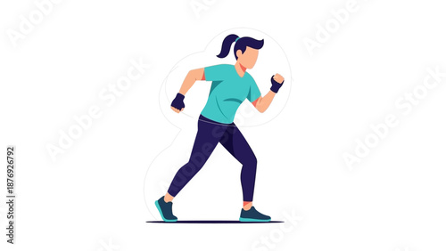 Woman Running with Fists Clenched Illustration.