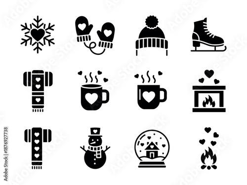 Winter-themed love and warmth icons set