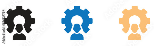 User settings and profile administration icon in three distinct color variations