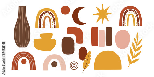 Modern Terracotta Boho Abstract Shapes and Rainbow Element