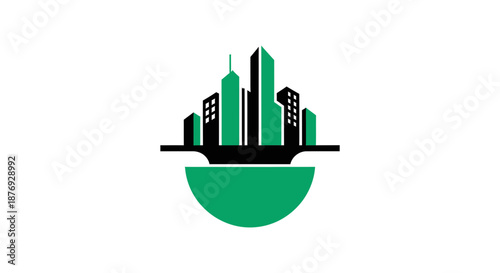 Urban Landscape Symbol: Modern Cityscape Design with Green and Black Elements