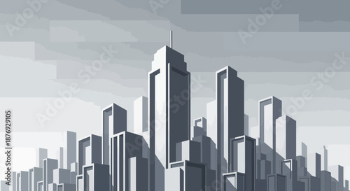 Urban Skyscape Illustration Capturing Architectural Designs in Shades of Grey