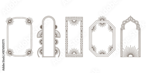 Boho Celestial Sun Frame and Arch Border Vector Collection Set
