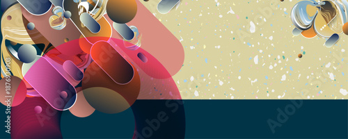 Dark blue retro futuristic art collage concert abstract background. Color psychology Space and layout Composition with dynamic lines