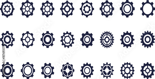 Navy blue gear on white background mechanical